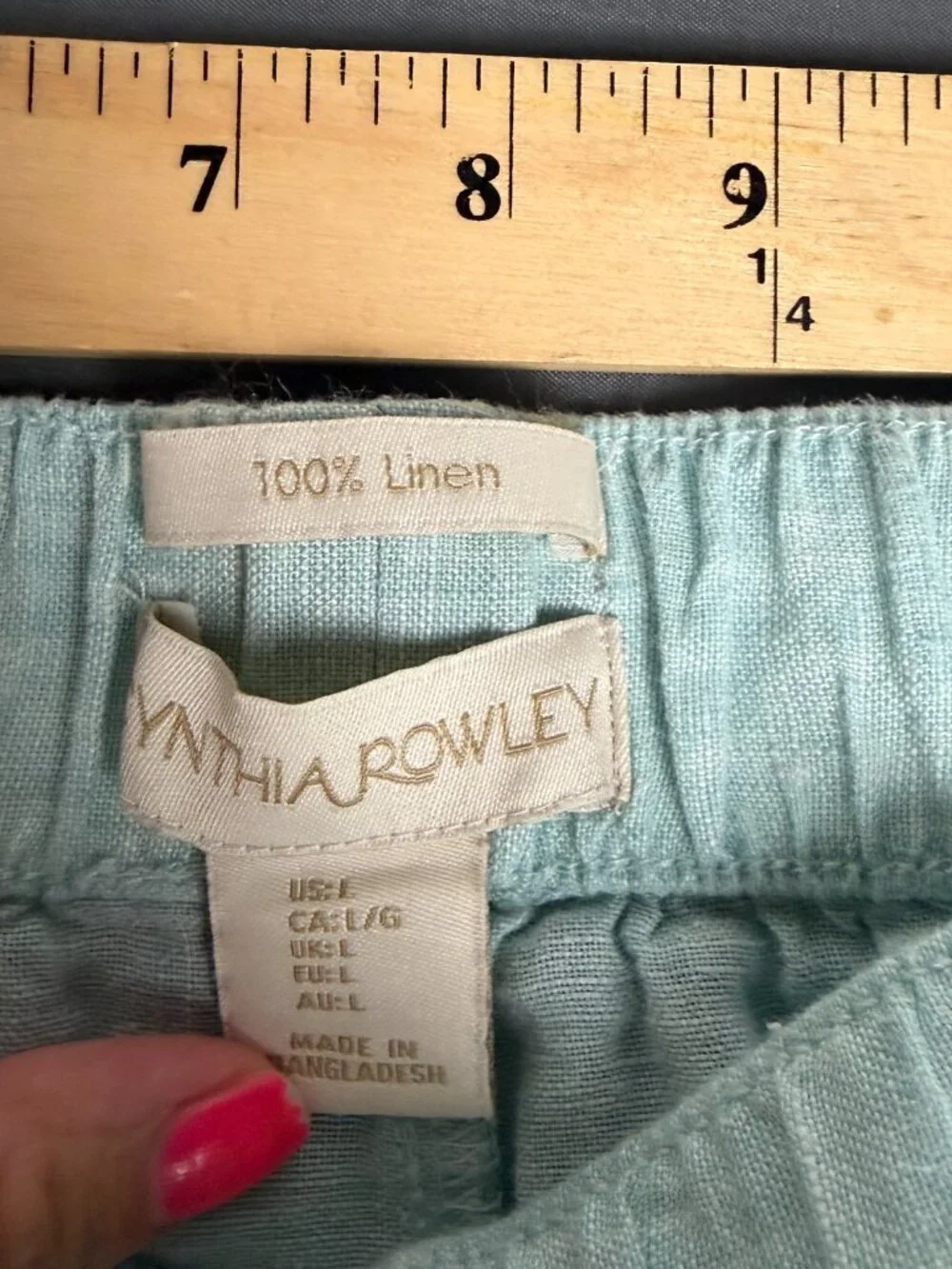Cynthia Rowley Size L Pure Linen Pull On Wide Leg Crop Pants Light Teal Costal
